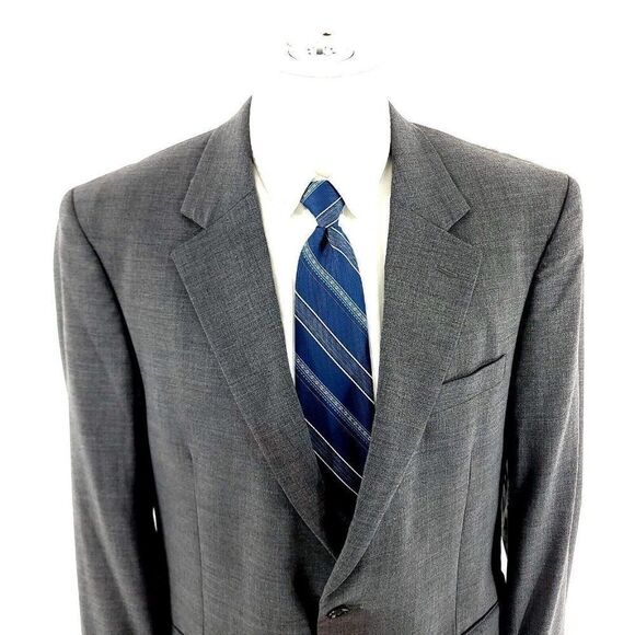 DAMAGED Jos A Bank Wool 2 Button Blazer 42R Gray‎ Twill Spec - Picture 1 of 15